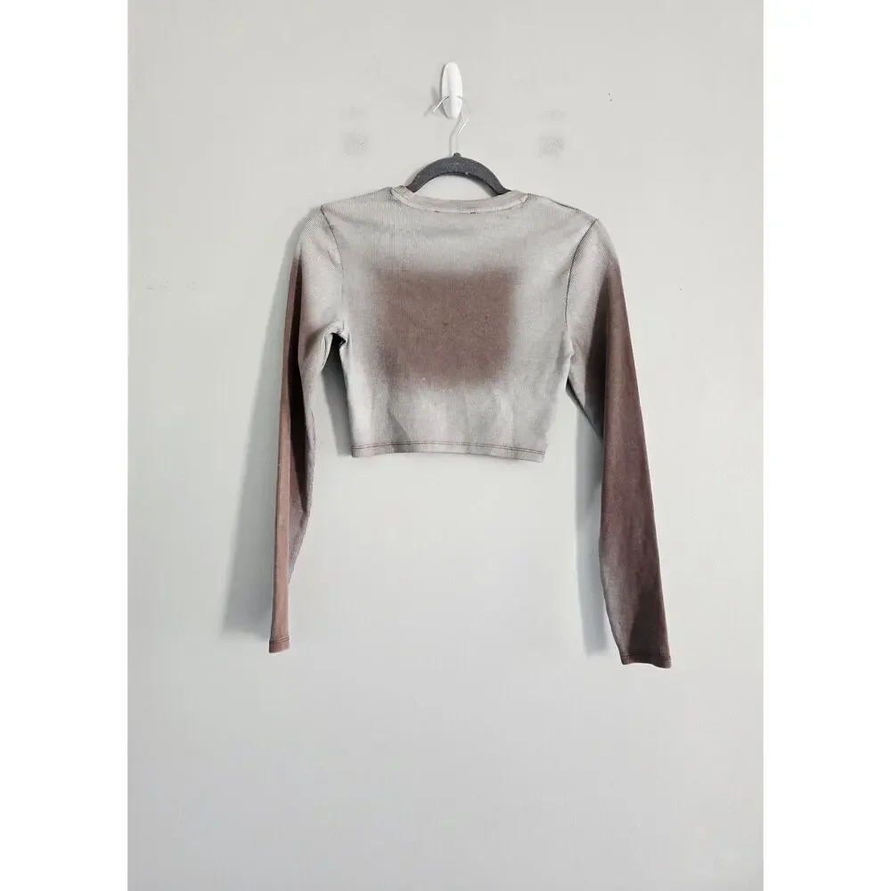 Zara Brown Spray Paint Style Ribbed Top M